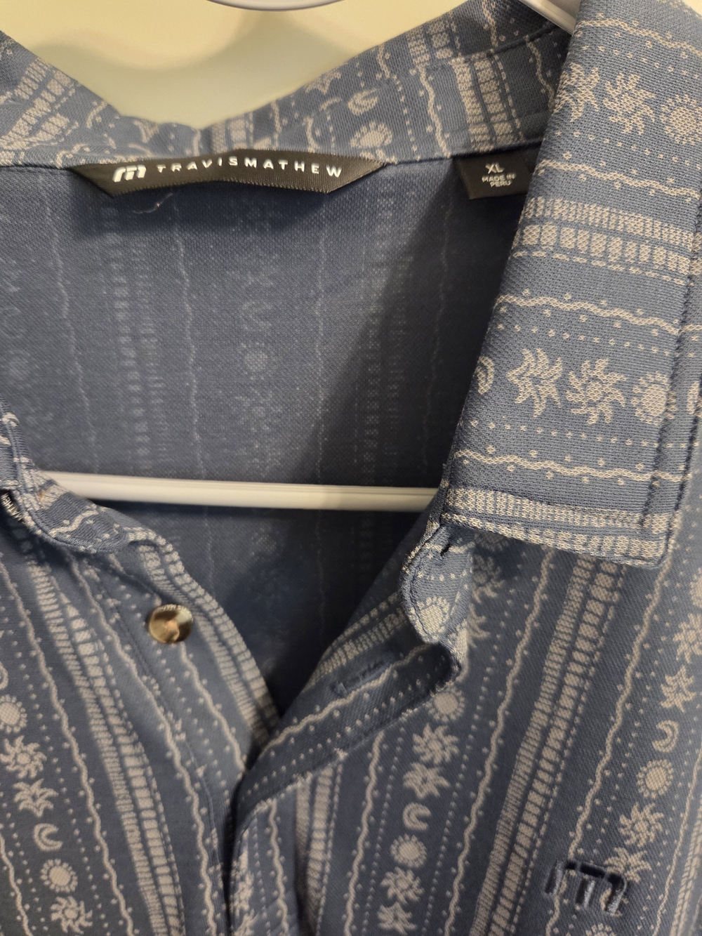 Travis Mathew Blue Striped Geo-Pattern Polo - Picture 2 of 2